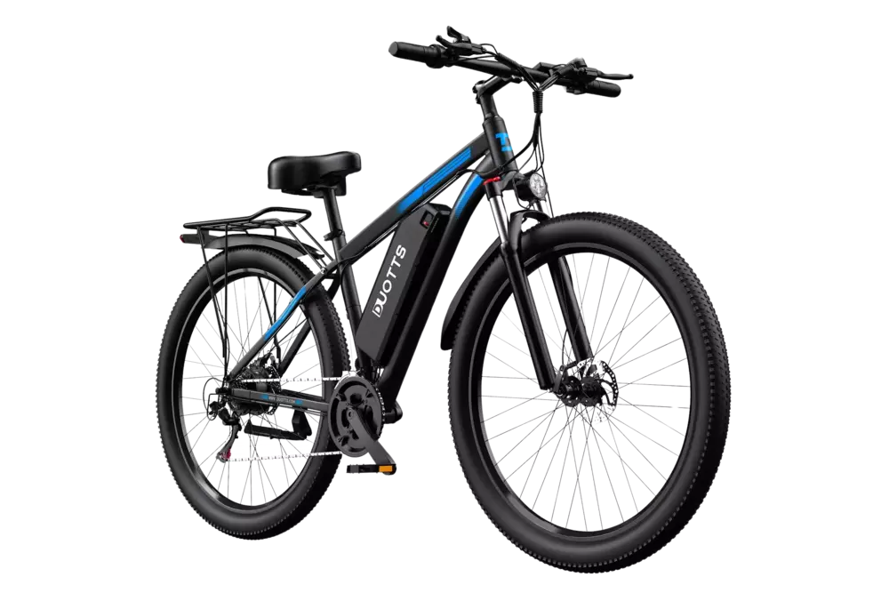 A black and blue Duotts C29 electric bike