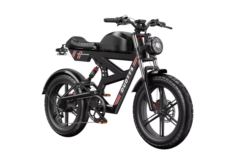 A black and red Duotts F20 electric bike