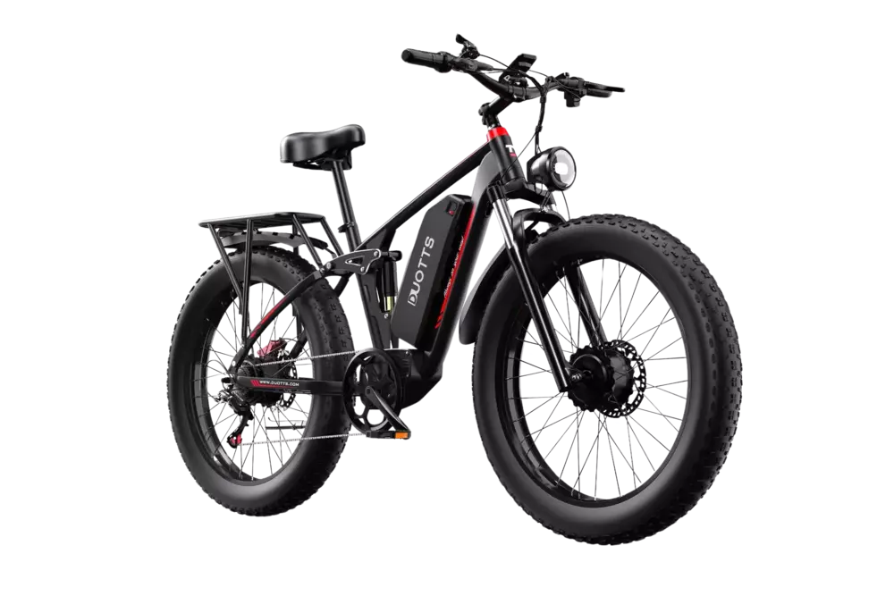 A black and red Duotts S26 electric bike