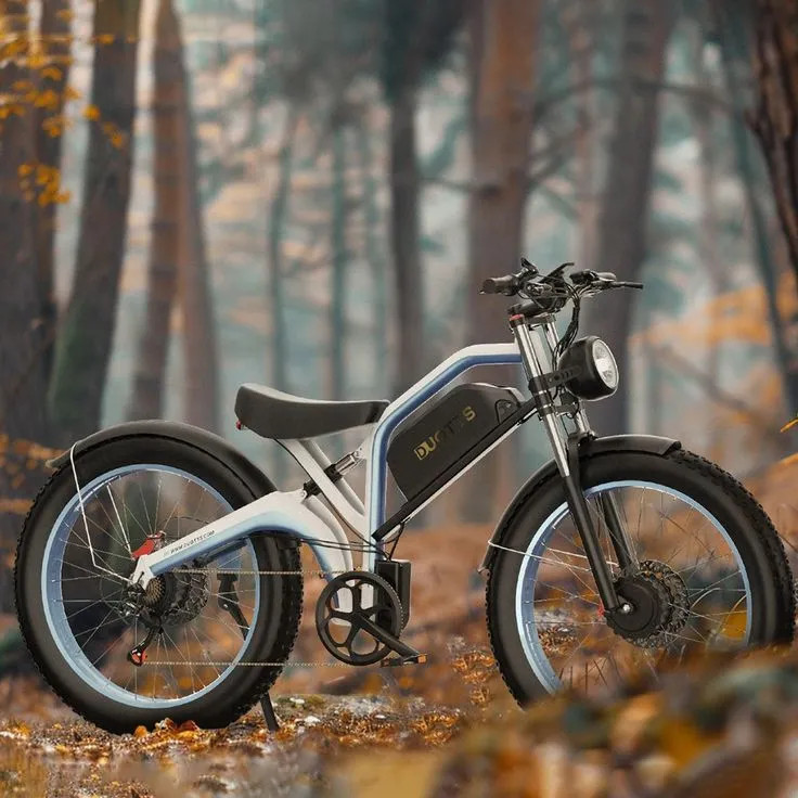 A duotts N26 electric bike with a forest in the background