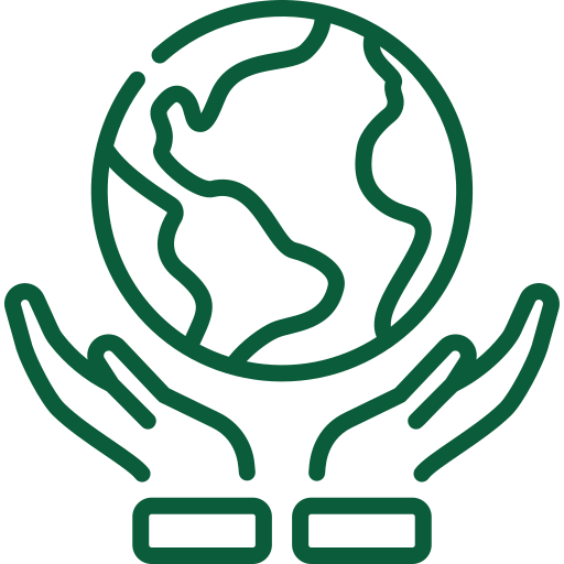 Two hands carrying a planet symbolizing eco-responsibility